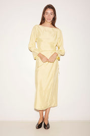 TAYLOR YELLOW ACETATE SATIN WRAP DRESS