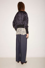 PUZZLE CRINKLED SATIN CROPPED JACKET NAVY