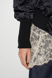 BLOUSON COURT PUZZLE EN SATIN FROISSÉ NAVY - ROSEANNA