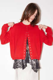GILET TINOS EN LAINE MÉRINOS ROUGE - ROSEANNA