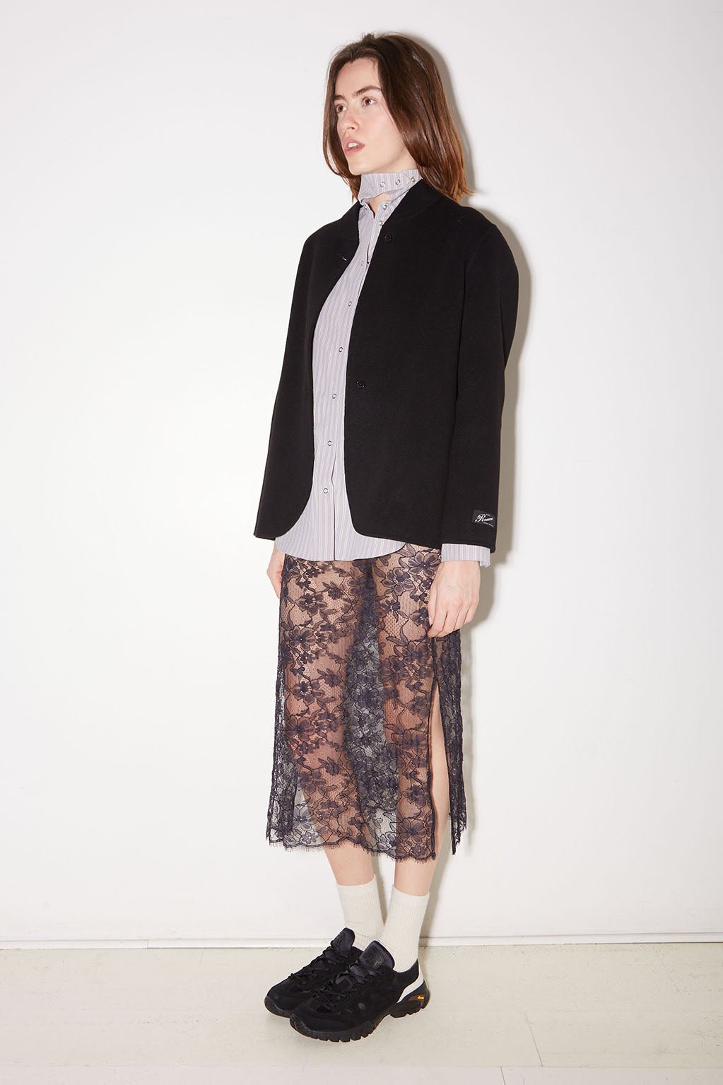 JUPE MIDI ROSE EN DENTELLE NAVY - ROSEANNA