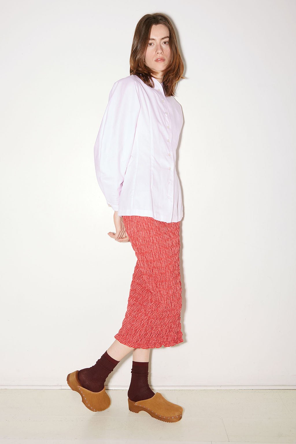 JUPE SMOCKÉE IDA EN COTON ROUGE - ROSEANNA