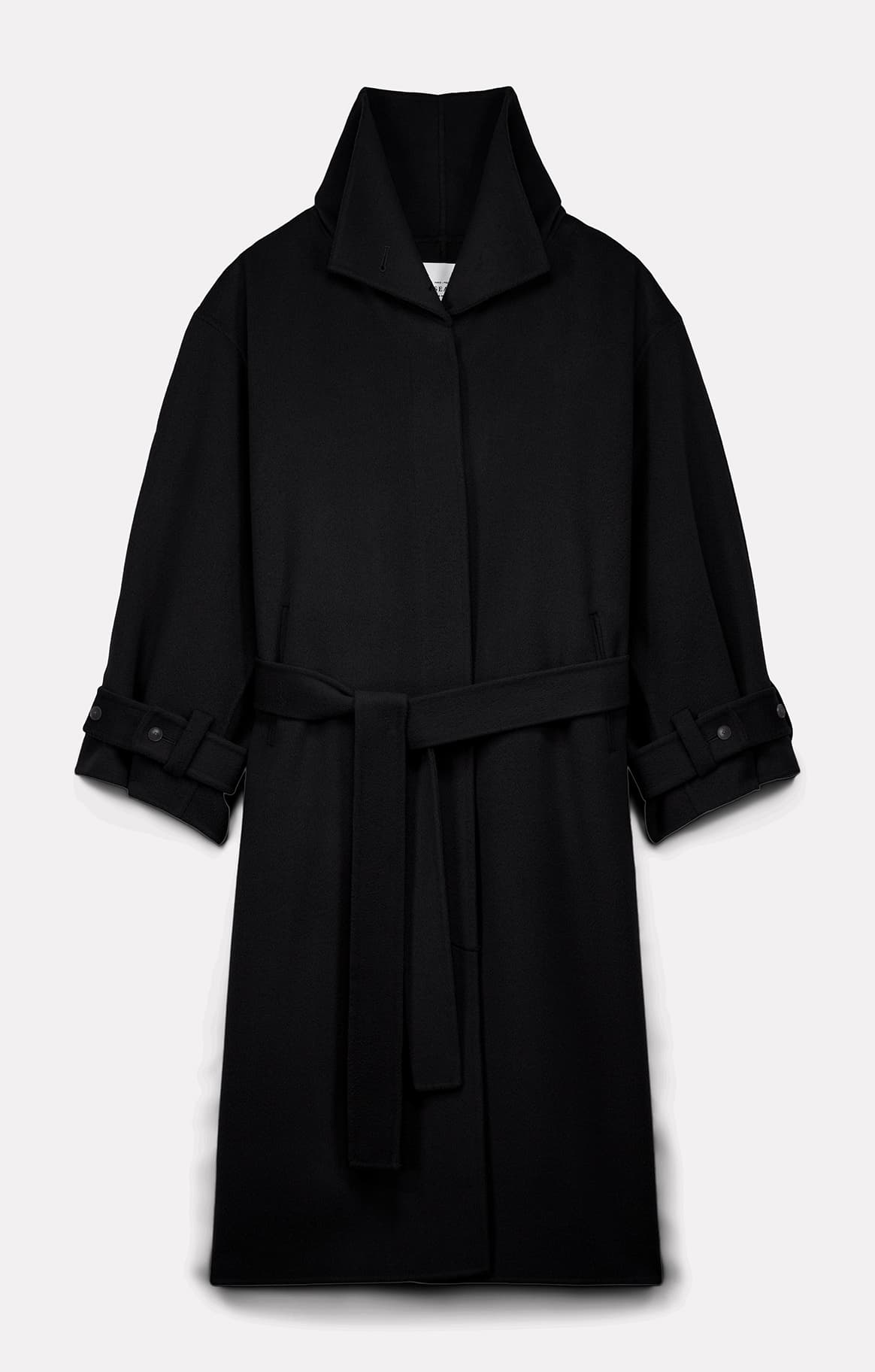 MANTEAU LONG SWAN EN LAINE NOIR - ROSEANNA