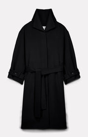 MANTEAU LONG SWAN EN LAINE NOIR - ROSEANNA