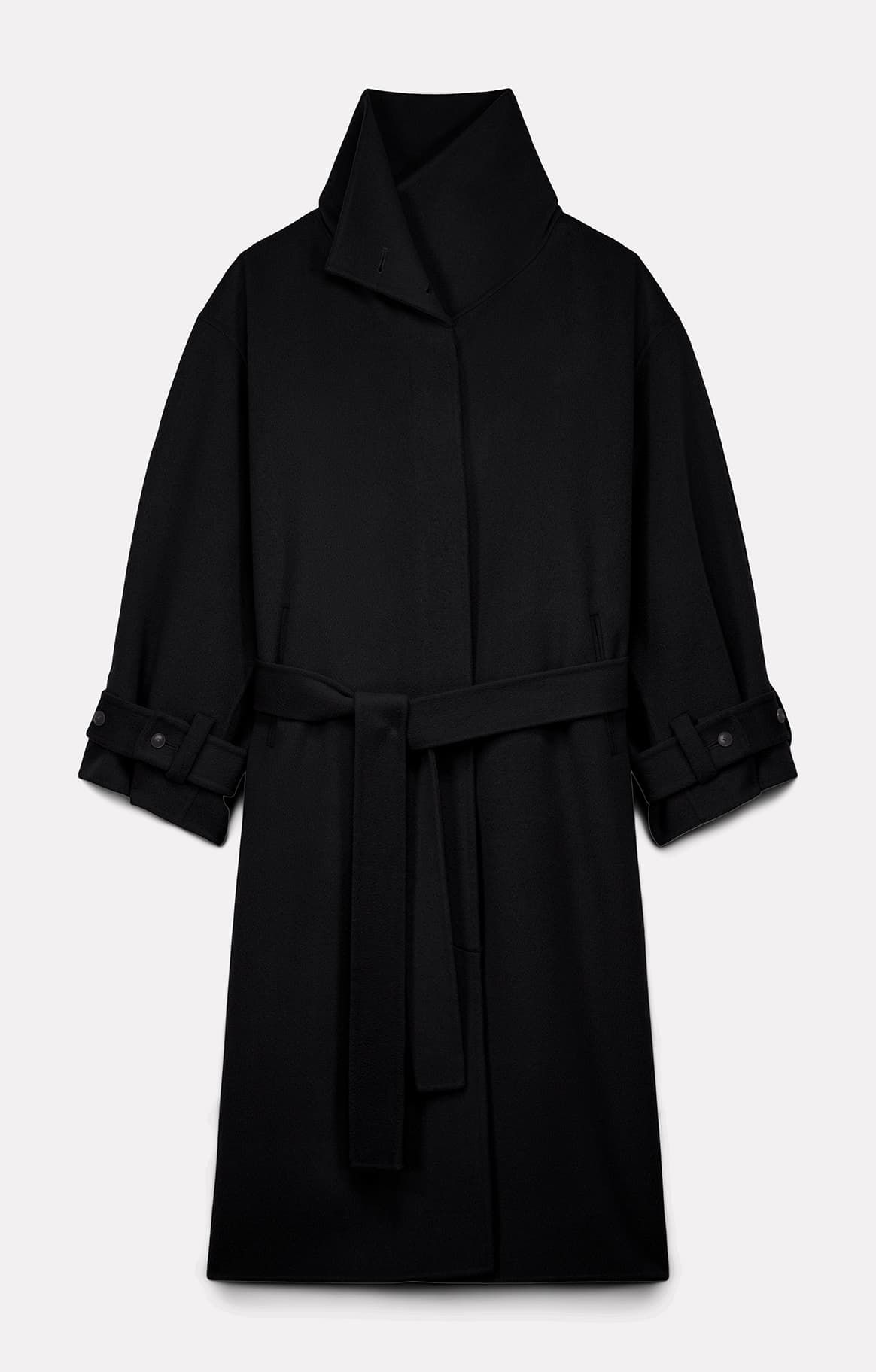 MANTEAU LONG SWAN EN LAINE NOIR - ROSEANNA