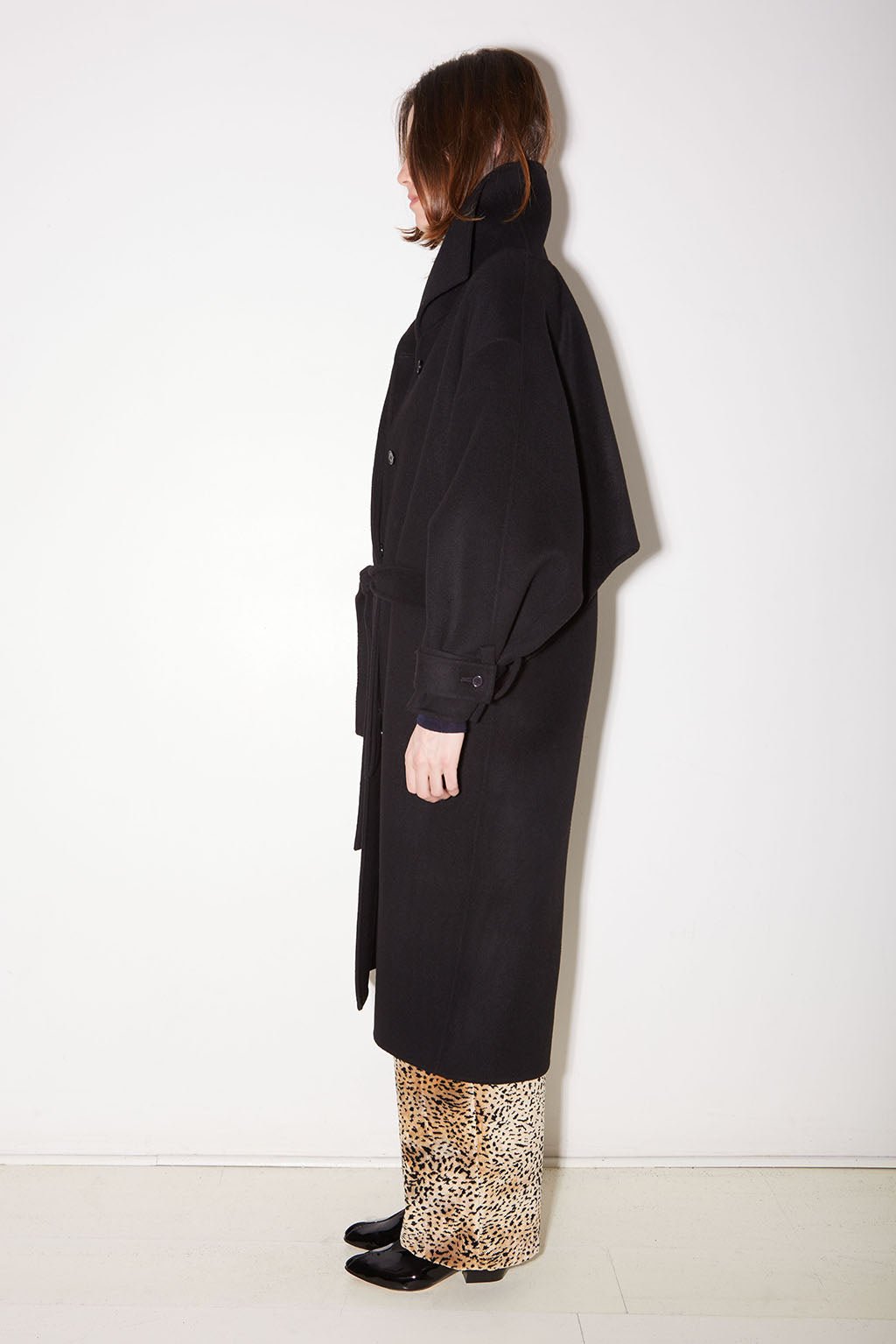 MANTEAU LONG SWAN EN LAINE NOIR - ROSEANNA