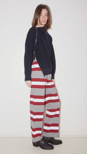 PULL COL MONTANT ZIP EN CÔTES PERLÉES NAVY