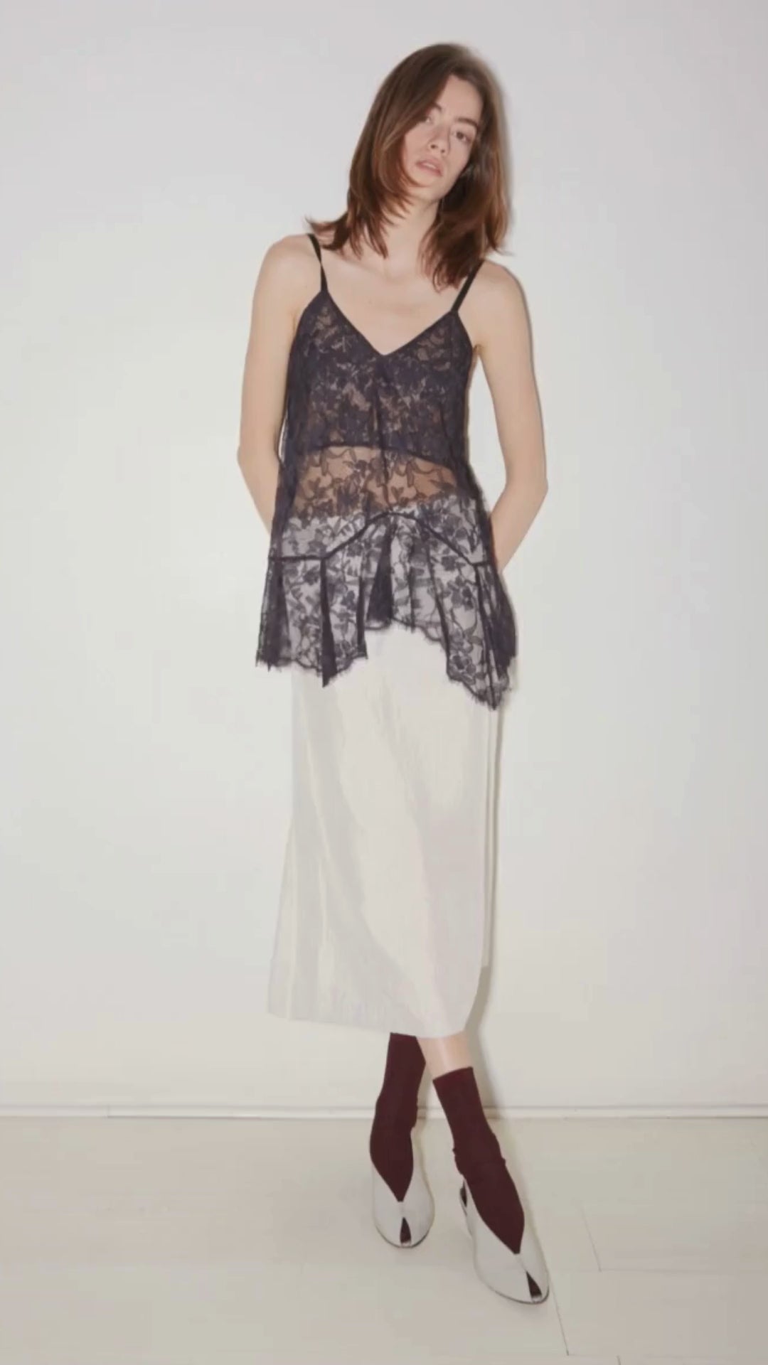 ROSIE IVORY ACETATE SATIN MIDI SKIRT